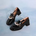 thumbnail image 3 of XYD Women Classic Square Closed Toe Golden Chain Pearl Loafer Chunky Low Heel Office Walking Comfy Shoes Size 12 Black, 3 of 4