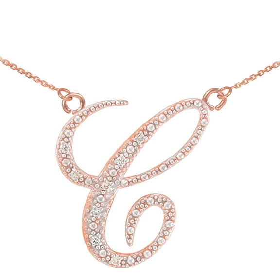 14K ROSE GOLD LETTER SCRIPT "C" DIAMOND INITIAL NECKLACE :  18"