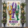 thumbnail image 7 of Colorful Mask Mardi Gras Banner Feather Adorned Carnival Display Purple Green Yellow Gold Accent Festive Backdrop for Carnival Party Mardi Gras Celebration Indoor Event, 7 of 7