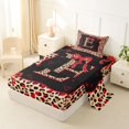 thumbnail image 2 of Manfei Cheetah Print Letter Monogrammed E Twin Sheet Sets 3pcs for Women Girls,Teens Adults Shabby Chic Red Ribbon Bow Bedding,Breathable Home Decor, 2 of 5