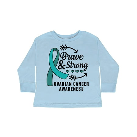 

Inktastic Ovarian Cancer Awareness Brave and Strong with Arrows Gift Toddler Boy or Toddler Girl Long Sleeve T-Shirt