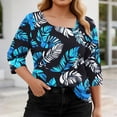 thumbnail image 5 of Plus Size Tops for Women Asymmetrical Square Neck with Button Detail Short Sleeve T-shirts Dressy Casual (3XL, Blue-Leaf), 5 of 7