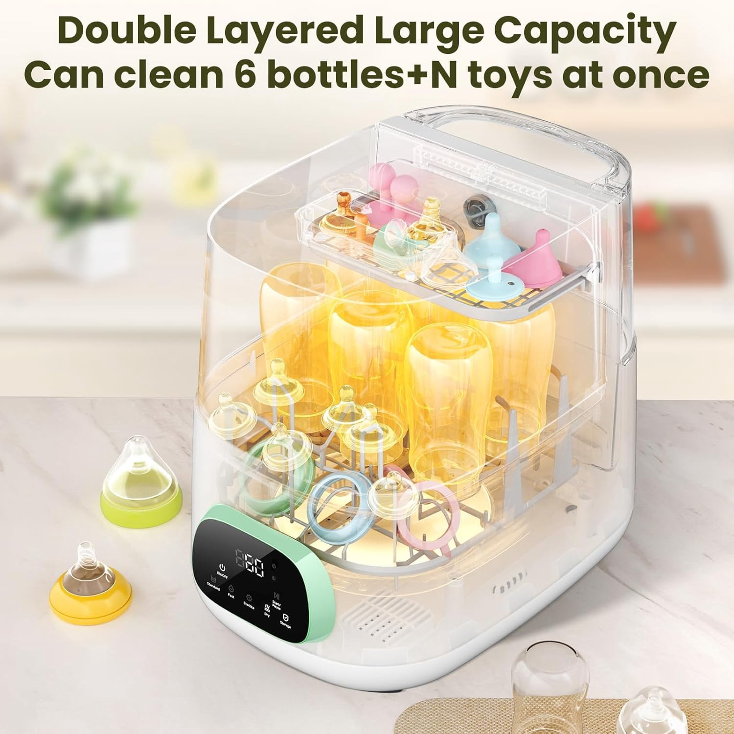 4-in-1 Auto Baby Bottle Washer – All-in-One Cleaner, Sterilizer and Dryer Double Layer Large Capacity