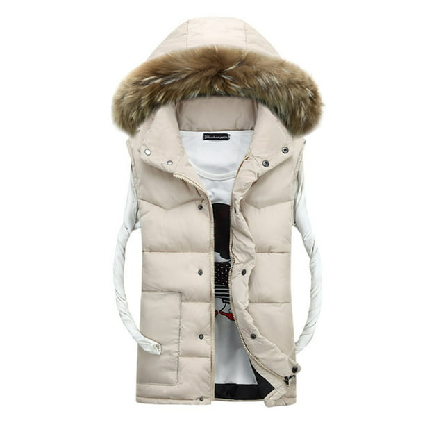 Mens Quilted Puffer Vest Jacket Womens Thermal Removable Hooded Snowjacket Couple Thicken Sleeveless up Outwear - Walmart.com