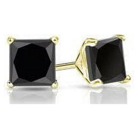 Paris Jewelry 10k Yellow Gold Plated 4 Carat Square Created Black Sapphire Stud Earrings Women