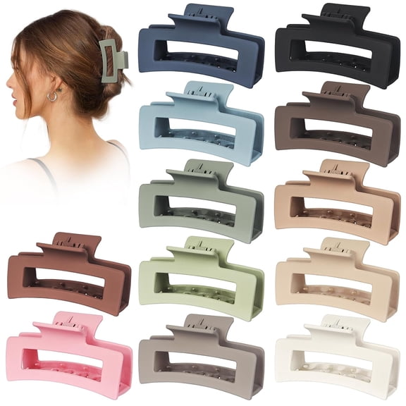 12 Pack 3.5" Medium Hair Claw Clips for Women Thick Thin Hair, Strong Hold Matte Hair Clips