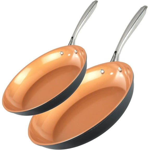 Gotham Steel 2 PK Non Stick Frying Pans Set for Cooking,10 11 Inch Nonstick Frying Pans with Ceramic Surface, Induction, Hard Anodized Frying Pans Nonstick Skillets, Oven/Dishwasher Safe, Copper