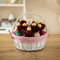 thumbnail image 2 of Traditional White Round Willow Gift Basket with Pink and White Gingham Liner and Sturdy Foldable Handles, Food Snacks Storage Basket, Small, 2 of 7
