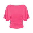 thumbnail image 4 of Aihuaihua Cinched Waist Tops for Women Summer Boat Neck Short Sleeve Y2k Clothes Casual Loose Fit Ruched T Shirts Spring Summer Clothes, 4 of 5