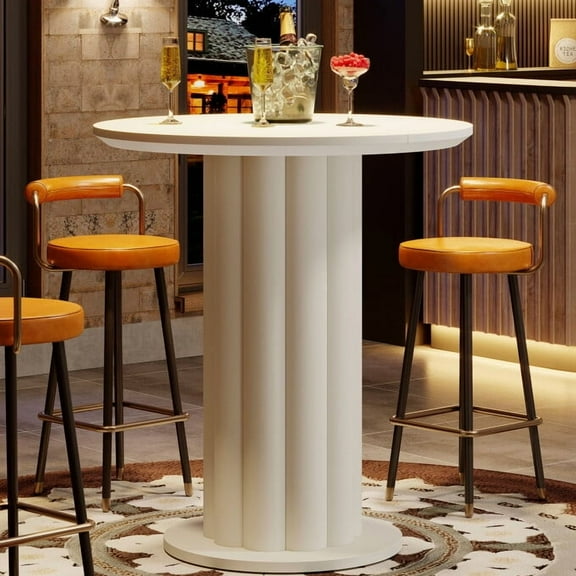 Tribesigns 39"H Bar Table with Roman Pillar Base, Wood Dining High Top Kitchen Breakfast Table, Home Counter Height Bistro Pub Table, for Coffee Cocktail Living Room, Small Space