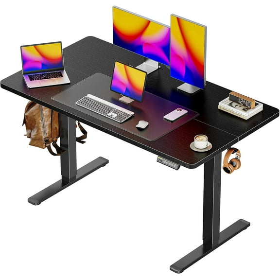 48 x 28 Large  Standing Desk, Height Adjustable Desk, 27.6" Deep Desktop, Stand up Gaming, 2 Hooks, 3 Preset Heights, for  Office, Black