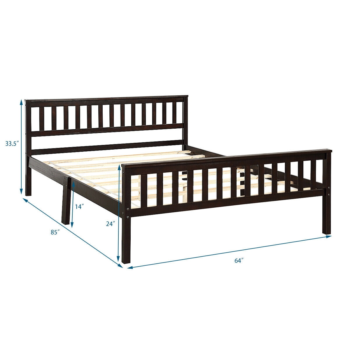 Gymax Wood Bed Frame Wood Slats Support Platform W/ Headboard &Footboard Queen Size
