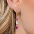 thumbnail image 3 of Gem Stone King 18K Yellow Gold Plated Silver Pink Created Sapphire 3 Stone Dangle Earrings for Women (6.30 Cttw, Gemstone September Birthstone, Oval 8X6MM, 7X5MM and 6X4MM), 3 of 6