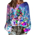 thumbnail image 6 of Womens Tops Christmas Printed Casual Crew Neck Long Sleeve Pullover Sweater Knitted Pullover Top,Blouse for Women Hot Pink L, 6 of 6