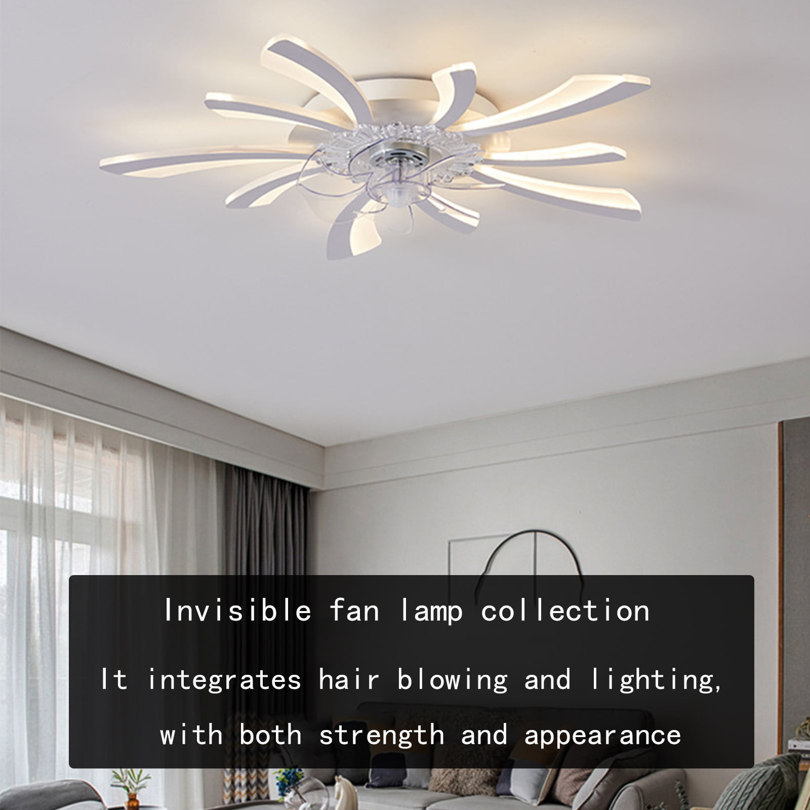 SDJMa 30.7 Modern Ceiling Fans with Lights, 2x50W LED Dimmable with  Remote, Invisible Blades Flush Mount Ceiling Fan Light, 3-Speed Indoor Low