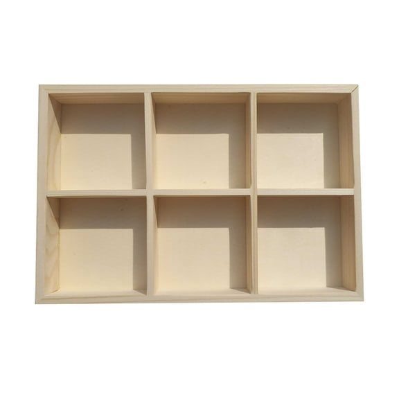 MIPCASE 1Pc Khaki Wooden Pigment Storage Case for Painting Sticks with 6 Section Grid