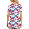 thumbnail image 5 of Xihbxyly Tops for Women, July of 4th Shirt for Women Summer V Neck Short Sleeve American Flag Clothes Patriotic Outfit Top Pleated Mesh Blouses Loose Fitting Tops for Women #4, 5 of 6