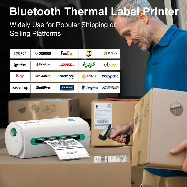 TORDORDAY Bluetooth Thermal Shipping Label Printer, 4''x6'' Bluetooth Label Printer for Shipping Packages