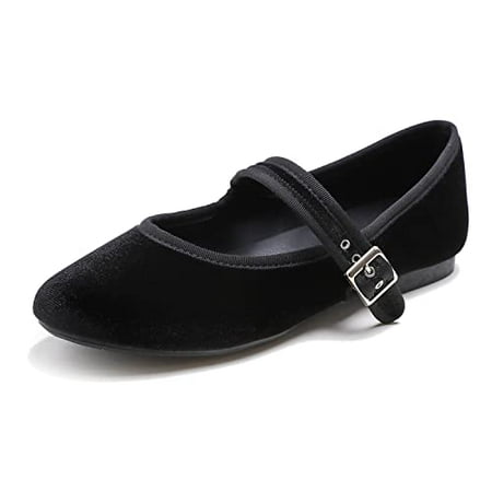

Feversole Women s Soft Cushion Extra Padded Comfort Round Toe Mary Jane Metal Buckle Fashion Ballet Flats Walking Shoes Black Velvet Size 7.5 M US
