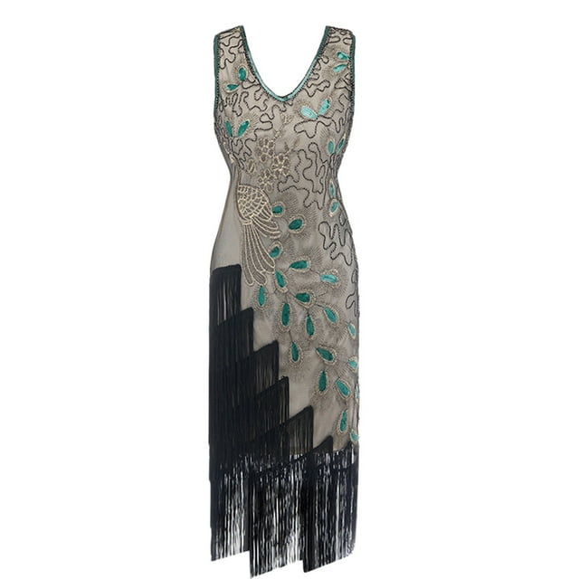 Robe de Soirée Cocktail Grande Taille Vintage Années 1920 à Franges Style Great Gatsby