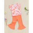 thumbnail image 3 of Bagilaanoe 2pcs Toddler Baby Girl Pants Set Flower Short Sleeve T-shirt Tops + Flare Trousers 6M 12M 18M 24M 3T 4T Kids Casual Clothes, 3 of 7
