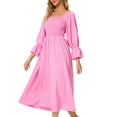 thumbnail image 5 of IROINNID Maxi Dress for Women Solid Color Mid-length Dress Bubble Sleeves To Beat The Dress ,Hot Pink, 5 of 5