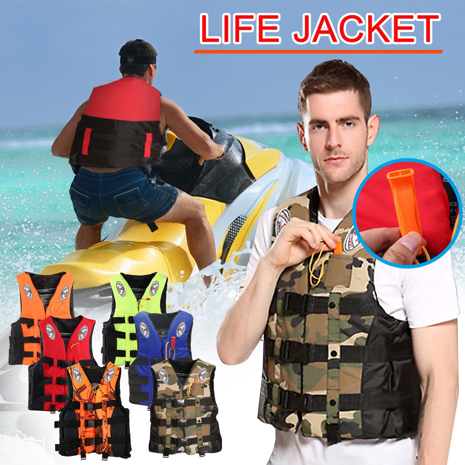 Meitianfacai Adult Life Jacket Assistance Ves Kayak Ski Buoyancy Fishing Water Adjustable Life Vest for Speedboat Fishing Swimming Skiing Surfing
