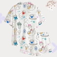 thumbnail image 2 of Cat Print Pajama Set for Women, Vintage Aesthetic Kawaii Kitten Pajamas, Soft Cotton Sleepwear Loungewear, Short or Long Sleeve Nightwear Gift, 2 of 4