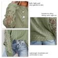 thumbnail image 4 of Mujeres crochet suéter crewneck knit floral patrón de manga larga color puro para las mujeres oficina en casa, 4 of 5