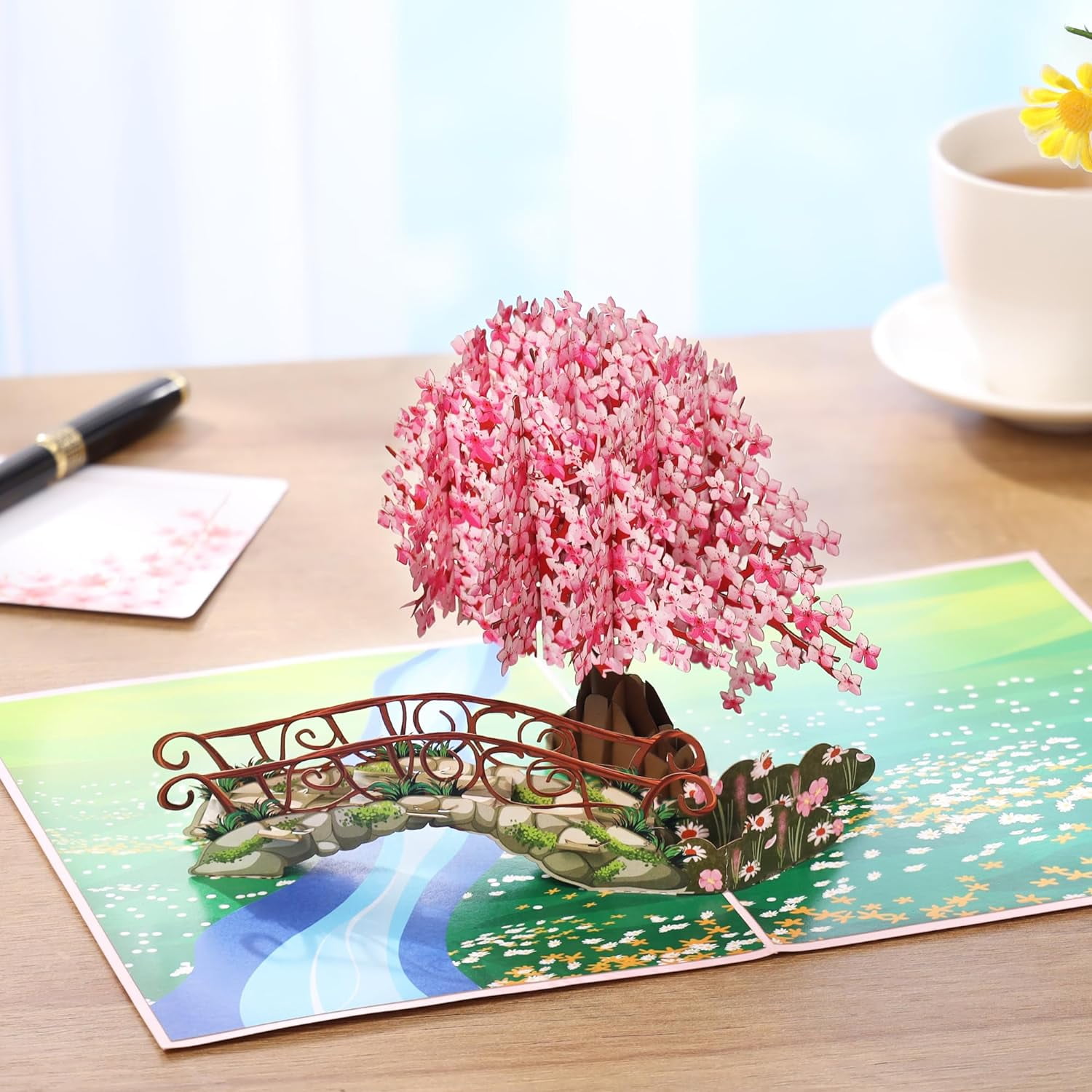 Cherry Blossom Pop Up Card, 3D Popup Flower Birthday Card 6x 8", Ideal Gift for Birthday, Mothers Day, Thank You, Anniversary, Valentines, All Occasion for Women, Wife, Mom, Sister, Grandma, Her