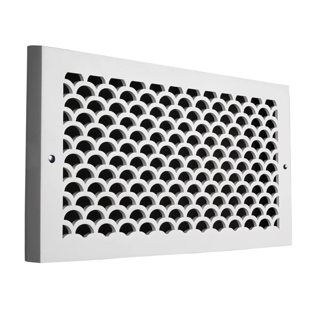 Scallop 6"x 24" Duct Opening Solid Cast Aluminum Baseboard Register Grill Vent Cover | Powder Coated| (Overall 8"x 26") for Wall-White with Screw Holes