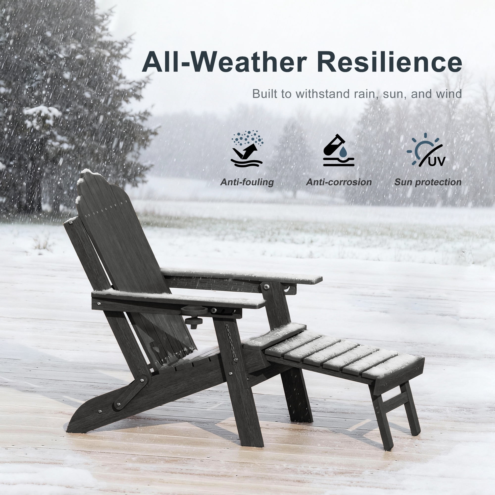 ACEGOSES Foldable Outdoor Adirondack Chairs Set of 2 with Cup Holder, 3-Position Adjustable HDPE Plastic for Patio, Fire Pit, Deck, Black