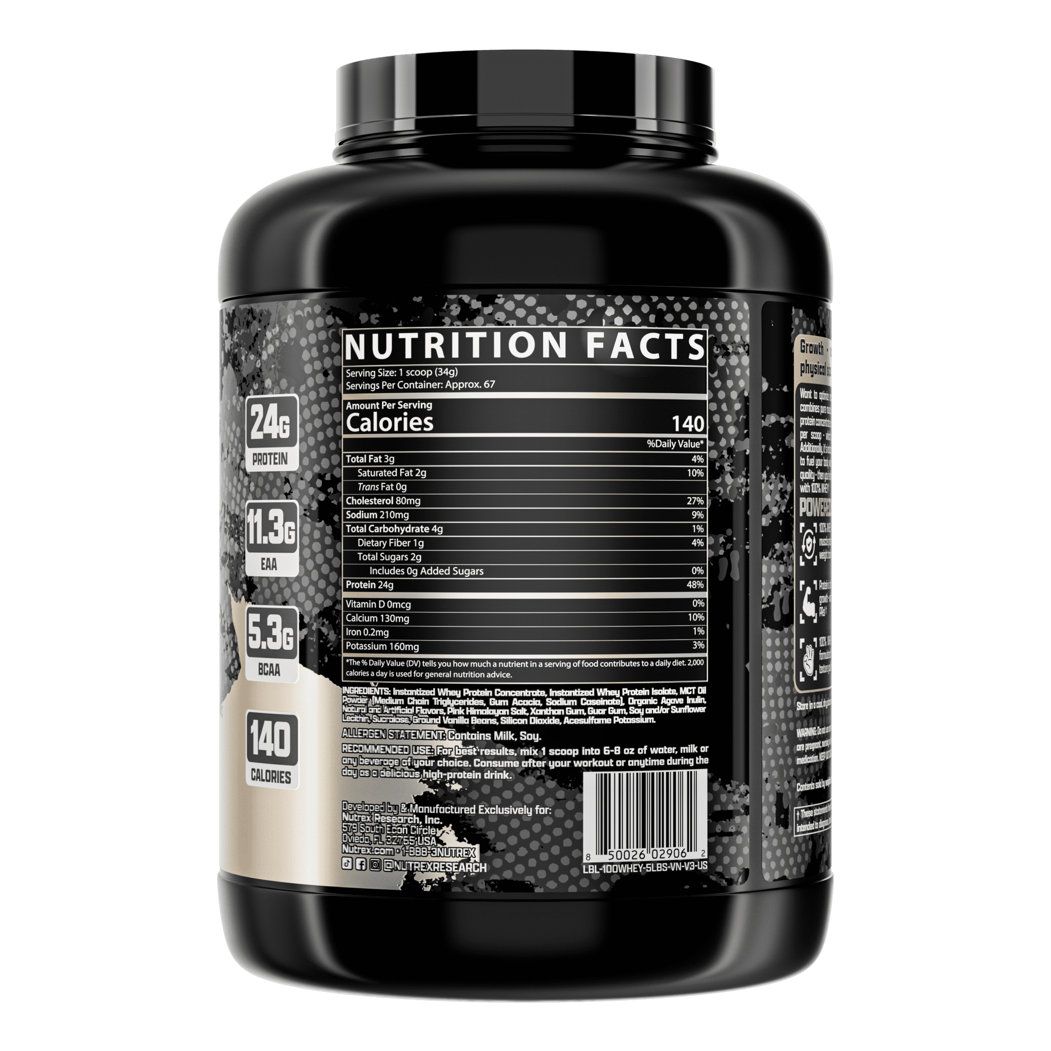 Nutrex Research 100% Whey Protein Powder Concentrate and Isolate Vanilla 5lb