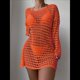 thumbnail image 4 of Vestido de Crochet de Gran Tamaño para Mujer, con Cuello y Aberturas, para Verano 2025. Naranja Rojo Talla Única, 4 of 5