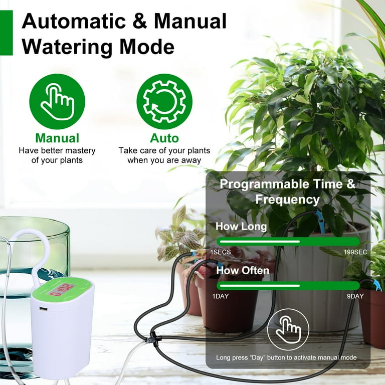 Imountek Automatic Plant Watering Devices with LED Display and USB Rechargeable, DIY Drip System Suitable for Indoor Potted Plants
