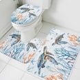 thumbnail image 3 of Ocean Turtle Bath Mat 3 Piece Bathroom Rug Set, Blue Coastal Coral Starfish Seagrass Non Slip Bath Rug Contour Mat and Toilet Lid Cover, Absorbent Shower Mats Soft Bath Rugs and Mats Sets, 3 of 8