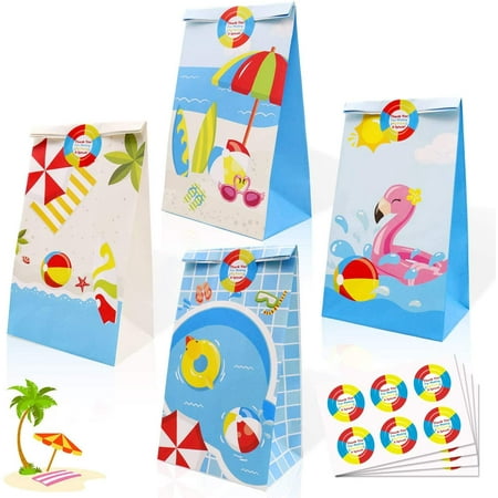24 Pack Beach Ball Party Candy Favor Bags with Thank You Stickers, Pool ...