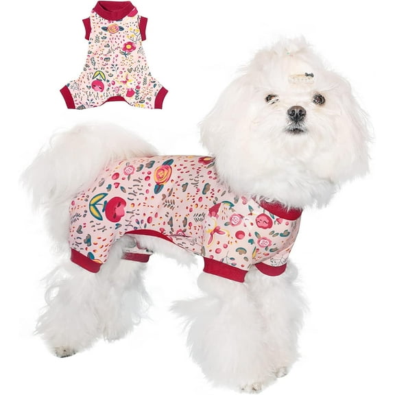 TONY HOBY Dog Pajamas Cute Flower & Rabbit Dog Clothes Lightweight Cotton Dog Jumpsuit Onesie for Small Dog Boys & Girls Apparel Pink, XS