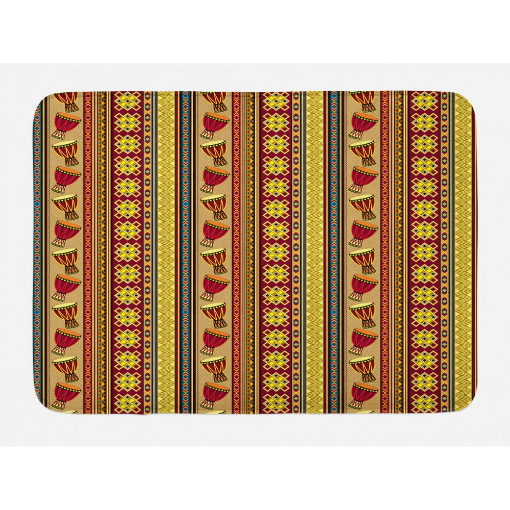 Ethnic Bath Mat, African Tribal Pattern with Abstract Folk Figures and
