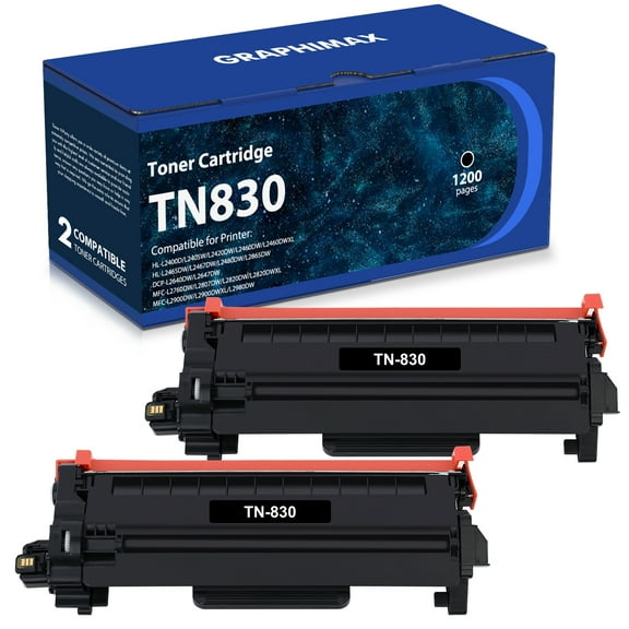 TN830 Toner Cartridges - Replacement for TN830 TN-830 TN830XL to use with HL-L2460DW DCP-L2640DW HL-L2405W HL-L2400D HL-L2480DW MFC-L2820DW MFC-L2820DWXL Printer (Black, 2-Pack)