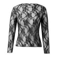 thumbnail image 4 of Womens Tshirt Mesh Long Sleeve Neck Sheer Blouse Floral Lace Women's Tops Black L, 4 of 6