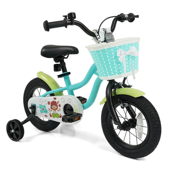 Redsmile Kids Bike 12 Inch with Training Wheels and Basket for Boys Girls Ages 3-4, Toddler Bicycle with Adjustable Seat, Coaster Brake, Beginner Trainer Bike, Green
