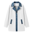 thumbnail image 4 of Sevevn Women's Color Block Denim Trim Corduroy Jacket Lapel Collar Button Down Long Sleeve Mid Length Casual Patchwork Outerwear Coat with Pockets White S, 4 of 9