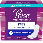 Poise Incontinence Pads for Women, 7 Drop, Ultra Absorbency, Long, 39 Count