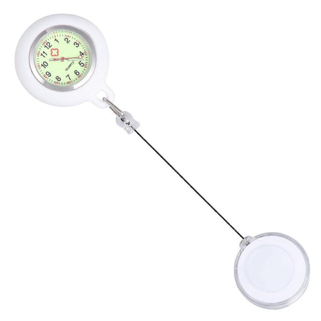 Badge Reel Pocket Watch Fashion Pocket Watch Clip-on Pocket Hanging Watch Creative Pocket Hanging Watch Test Watch for Students (White Luminous)