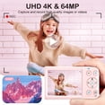 thumbnail image 3 of CáMara Digital, CáMara 4K para NiñOs para FotografíA, CáMara con Reproductor MP3 de 64 MP, Pantalla IPS de 2,8 Pulgadas, Enfoque AutomáTico (Rosa), 3 of 5