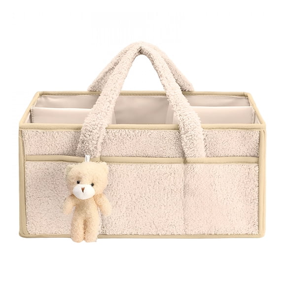 XIBUFE Diaper Caddy Organizer with Handle,Portable Diaper Storage Basket Bin for Wipes,Shower Gift Basket for Woman Man,Car Caddy Organizer,Ivory