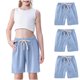 thumbnail image 5 of Odeerbi 2-10 Años Niños Niñas 3 Pcs Verano Algodón Lino Pantalones Cortos Entrenamiento Deportivos Cortos Lindo Color Sólido Pantalones Cortos Suaves Respirables, 5 of 9