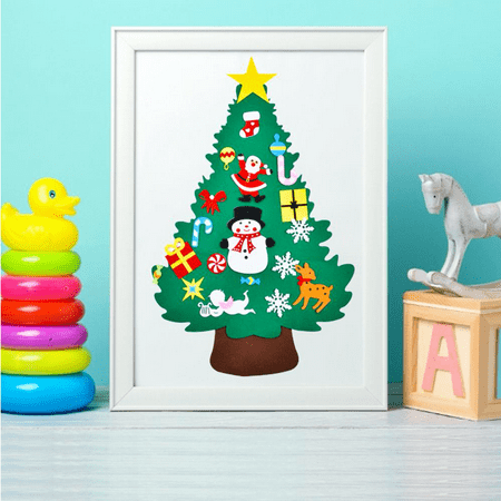 Fun Homemade Christmas Decorations 3ft DIY Felt Christmas Tree Set + 30pcs Detachable Ornaments, Xmas Gifts for Kids New Year Wall Hanging Christmas Decorations Preschool Holiday Fun ()