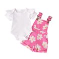 thumbnail image 2 of Baby Girl Romper with Suspender Casual Sleeveless Bow Front Floral Print Bodysuit Newborn Playsuit Summer Clothes Hot Pink 12-18 Months, 2 of 7